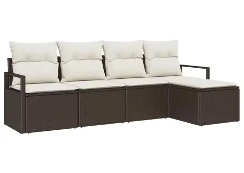 Set 5 Piese Canapea Grădină cu Perne Maro Poli Ratan - 2/5