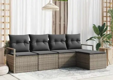 Set canapea de grădină cu perne gri din ratan poli, 5 piese - 1/5