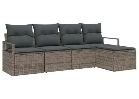 Set canapea de grădină cu perne gri din ratan poli, 5 piese - 2/5