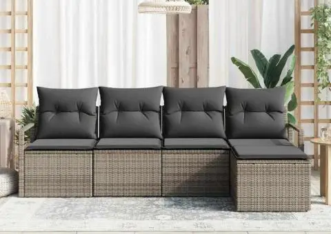 Set canapea de grădină cu perne gri din ratan poli, 5 piese - 3/5