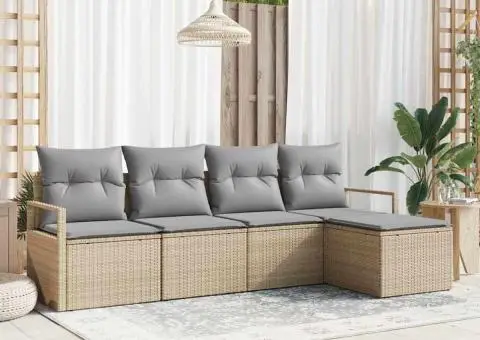 Set canapele grădină 5 piese cu perne bej din ratan poli - 1/5