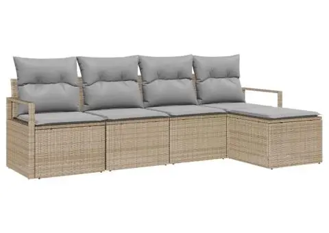 Set canapele grădină 5 piese cu perne bej din ratan poli - 2/5