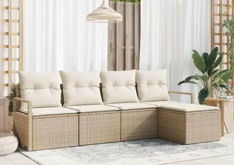 Set de canapea de grădină 5 piese cu perne bej din ratan poli - 1/5