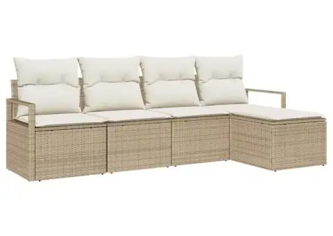 Set de canapea de grădină 5 piese cu perne bej din ratan poli - 2/5