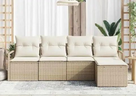 Set de canapea de grădină 5 piese cu perne bej din ratan poli - 3/5