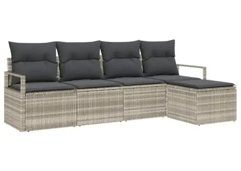 Set Canapea Grădină cu Pernuțe Gri Deschis din Poliratan - 2/5