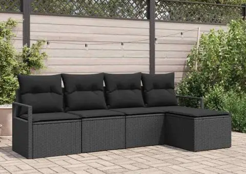 Set de canapele de grădină 5 piese cu perne, Ratan poli black - 1/5