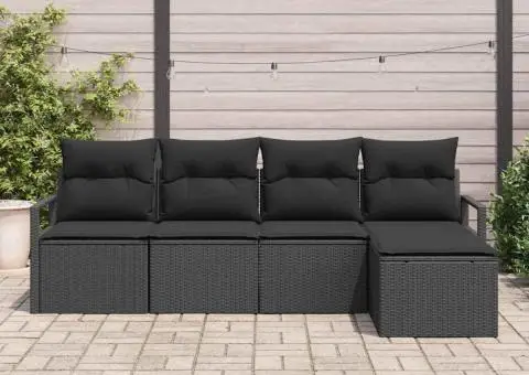 Set de canapele de grădină 5 piese cu perne, Ratan poli black - 3/5