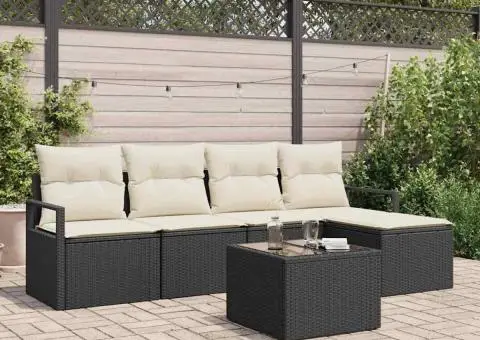 Set de canapea de grădină cu perne, 5 piese, Ratan Policarbonat Maro - 1/5