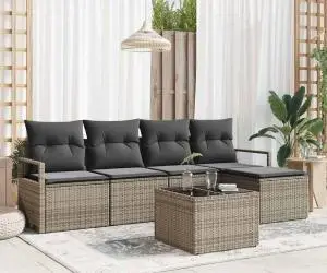 Set de Canapea de Grădină vidaXL 5 Piese cu Perne Ratan Policarbonat Negru