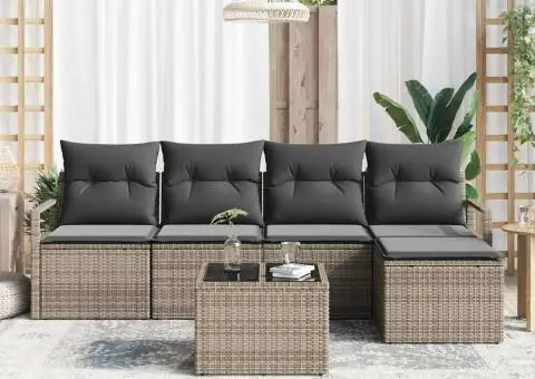 Set de Canapea de Grădină 5 Piese cu Perne Ratan Policarbonat Negru - 3/5