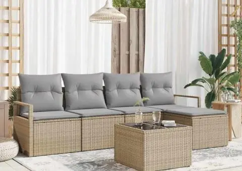 Set de Canapea Grădină cu 6 Piese și Pernițe Ratan Polimeric Negru - 1/5