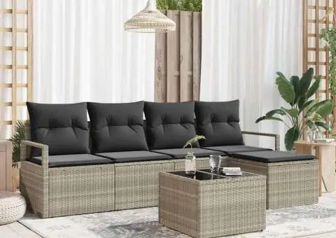 Set de canapea de grădină cu 6 piese și perne gri din ratan poli - 1/5