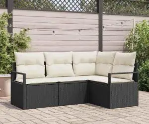 Set de canapea de grădină vidaXL 4 piese cu perne, Polirat negru