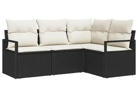 Set de canapea de grădină 4 piese cu perne, Polirat negru - 2/5