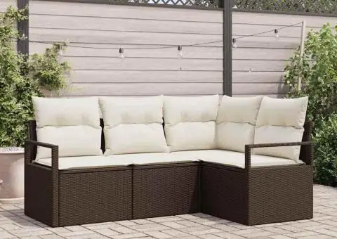 Set de Canapea de Grădină 4 Piese cu Perne Maro Ratan Polimer - 1/5