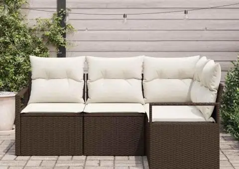 Set de Canapea de Grădină 4 Piese cu Perne Maro Ratan Polimer - 3/5