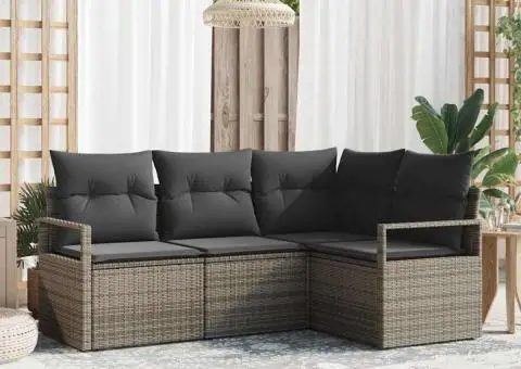 Set de canapea de grădină cu 4 piese și perne gri din ratan poli - 1/5