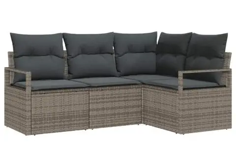 Set de canapea de grădină cu 4 piese și perne gri din ratan poli - 2/5