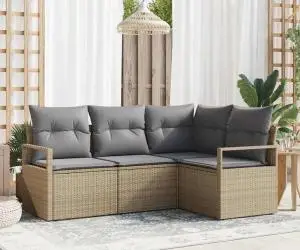 vidaXL Set canapea de grădină 4 piese cu perne bej din ratan polimer