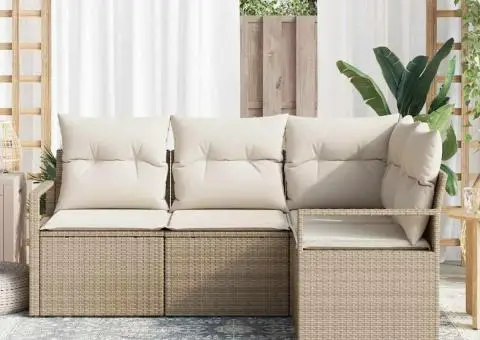 Set de Canapea de Grădină 4 Piese cu Pernă Bej Ratan Poliester - 3/5