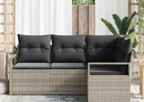 Set canapea de grădină cu 4 piese și perne gri deschis din poliratan - 3/5