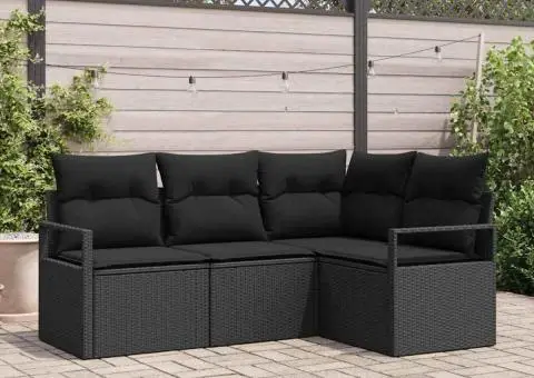 Set de canapea de grădină 4 piese cu perne Negru Poli Ratan - 1/5