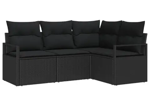 Set de canapea de grădină 4 piese cu perne Negru Poli Ratan - 2/5