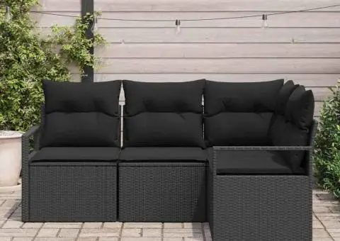 Set de canapea de grădină 4 piese cu perne Negru Poli Ratan - 3/5