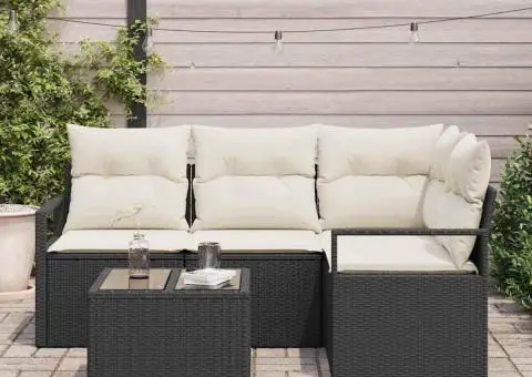 Set de canapea de grădină cu 4 piese cu perne Ratan polimer culoare Marron - 3/5