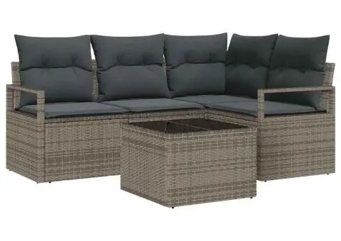 Set canapea grădină cu perne ratan poli negru, 4 piese - 2/5