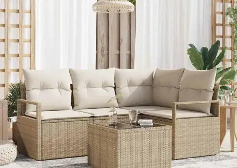 Set de canapea grădină 5 piese cu perne Ratan Poly Brown - 1/5