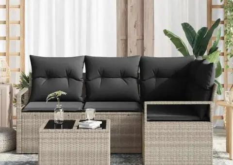 Set de Canapea pentru Grădină cu Perne Gri din Ratan Polimeric - 3/5