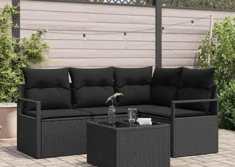 Set de canapea de grădină 5 piese cu perne bej din poliratan - 1/5