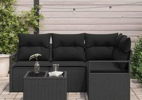 Set de canapea de grădină 5 piese cu perne bej din poliratan - 3/5