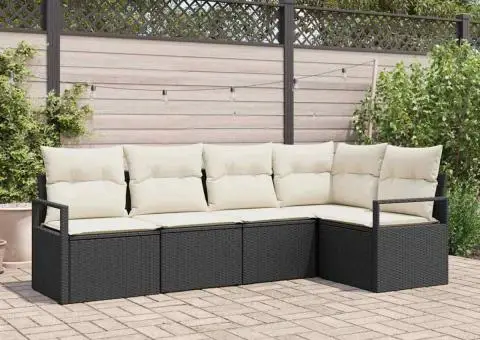 Set canapele grădină cu perne din poliratan negru - 1/5