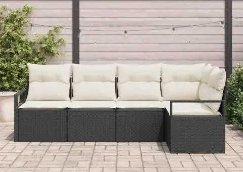 Set canapele grădină cu perne din poliratan negru - 3/5