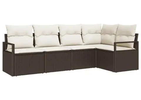 Set de canape din grădină cu 5 piese și perne maro din ratan sintetic - 2/5