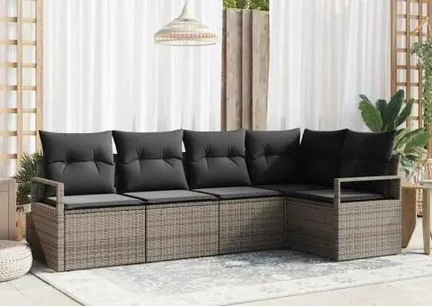 Set Canapea Grădină 5 Piese cu Perne Gri Ratan Poli - 1/5