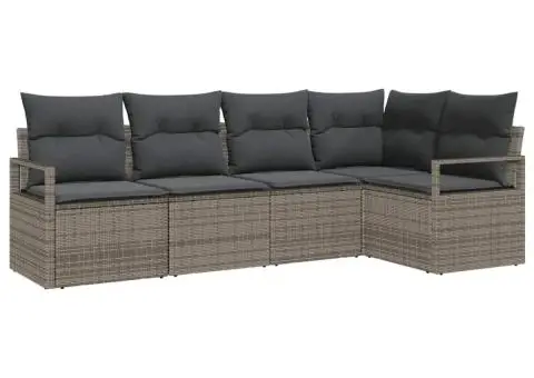 Set Canapea Grădină 5 Piese cu Perne Gri Ratan Poli - 2/5