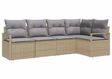 Set Canapea Grădină cu Pernuțe Bej Ratan Poliester - 2/5