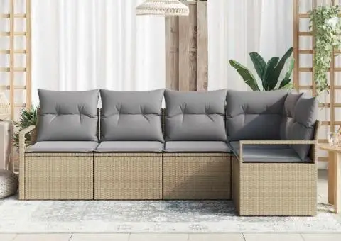 Set Canapea Grădină cu Pernuțe Bej Ratan Poliester - 3/5