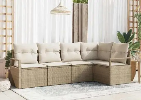 Set de 5 piese de canapea pentru grădină cu perne bej din poliratan - 1/5