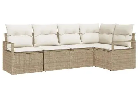 Set de 5 piese de canapea pentru grădină cu perne bej din poliratan - 2/5