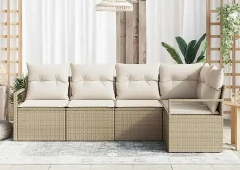 Set de 5 piese de canapea pentru grădină cu perne bej din poliratan - 3/5