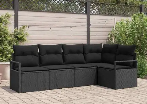 Set de 5 Piese Canapea de Grădină cu Perne Negru Poliratan - 1/5