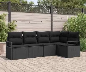 Set de 5 Piese Canapea de Grădină cu Perne Negru Poliratan