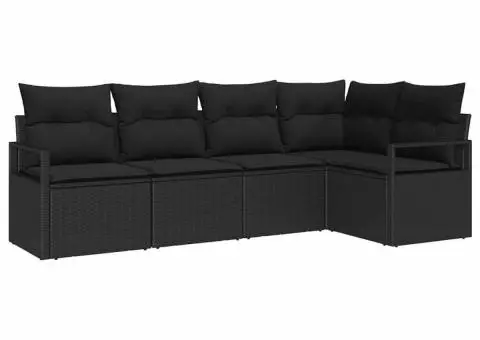 Set de 5 Piese Canapea de Grădină cu Perne Negru Poliratan - 2/5