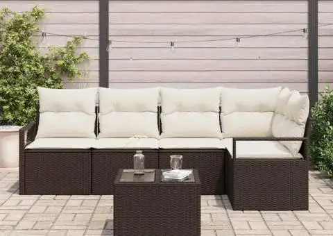 Set canapea de grădină cu 5 piese și perne din poliratan gri - 3/5