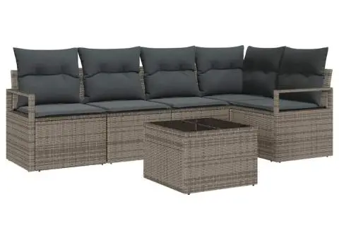 Set Canapea de Grădină de 5 Piese cu Pernuțe Negru Ratan Poli - 2/5